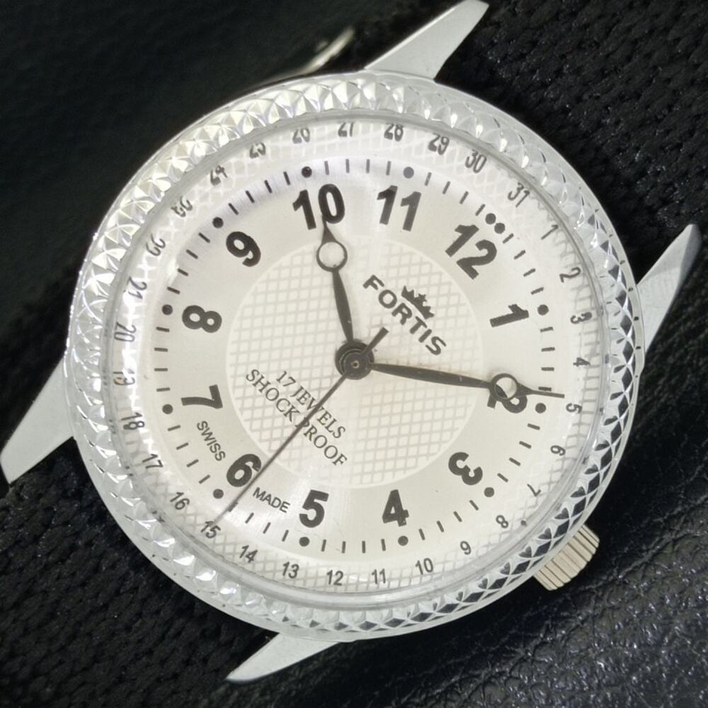 Vintage 1987 Fortis Manual Mens Silver Watch W/Nato Strap & Black accents